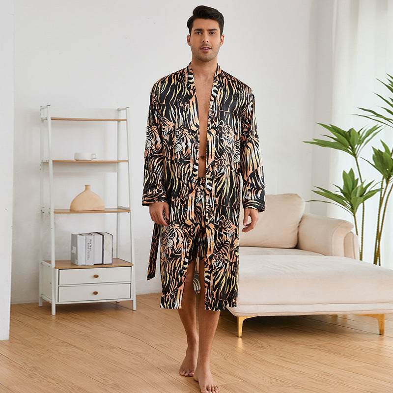 Men's Robes Fashion Ice Silk Bathrobe Homewear Set Pajamas EX-STOCK Canada