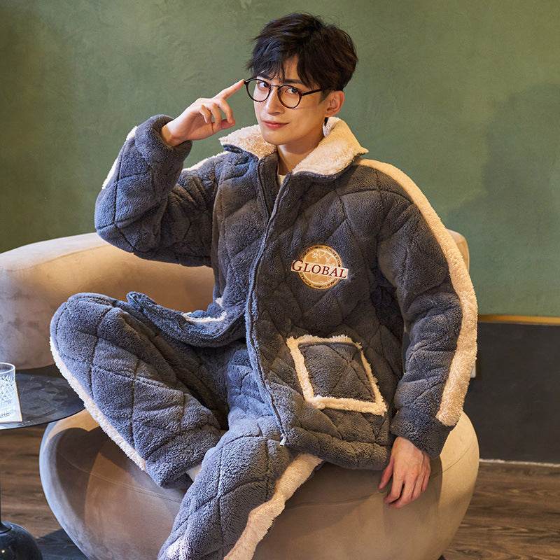 Men's Thickened Plush Coral Velvet Pajamas EX-STOCK Canada