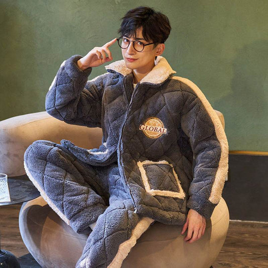 Men's Thickened Plush Coral Velvet Pajamas EX-STOCK Canada