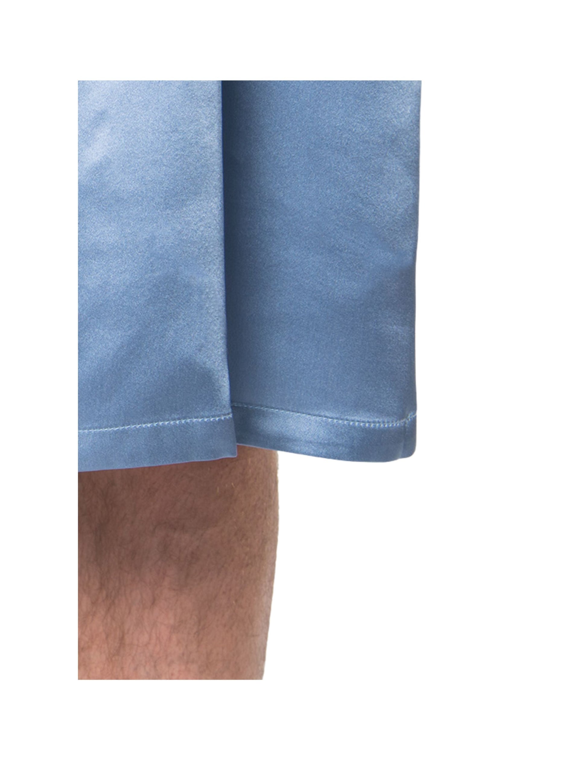 Men's Mulberry Silk Robe Twilight Blue with Black Collar - Velora