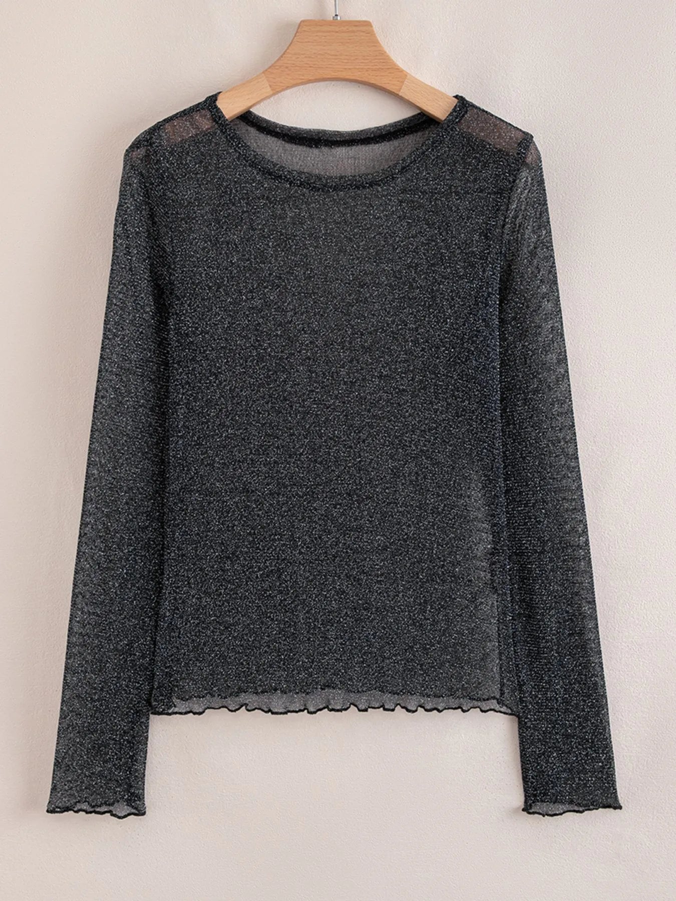 Metallic Glitter Mesh Long Sleeve Top - Velora Luxury Fashion