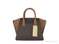 Michael Kors Avril Brown Signature PVC Leather Small Top Zip Satchel Convertible Handbag - Velora Luxury Fashion