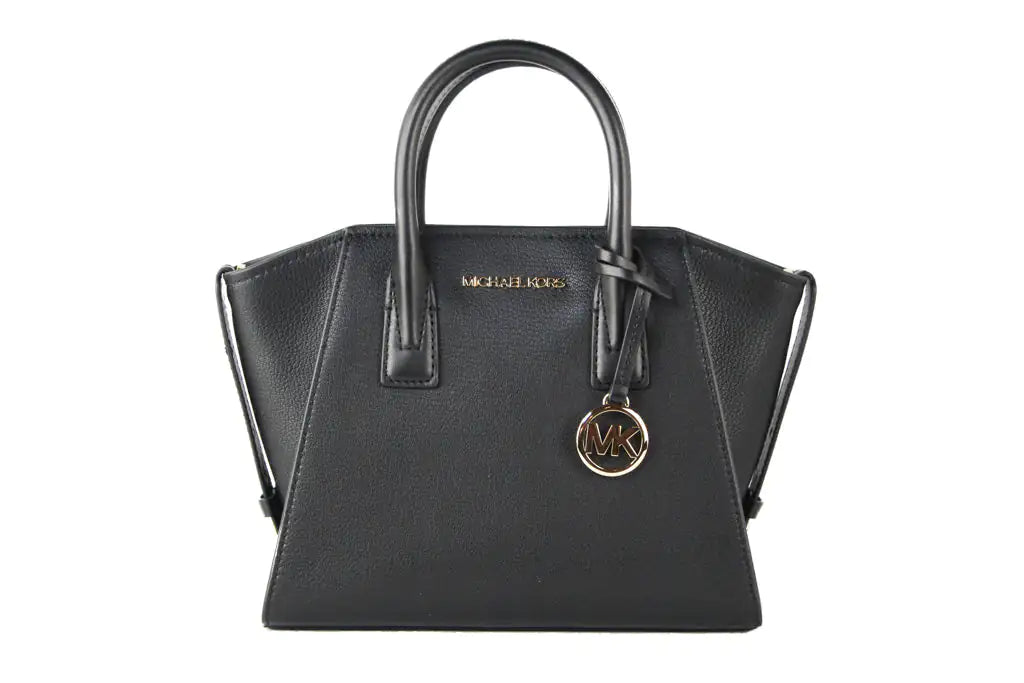 Michael Kors Avril Small Black Pebbled Leather Top Zip Satchel Crossbody Convertible Handbag - Velora Luxury Fashion