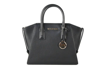 Michael Kors Avril Small Black Pebbled Leather Top Zip Satchel Crossbody Convertible Handbag - Velora Luxury Fashion