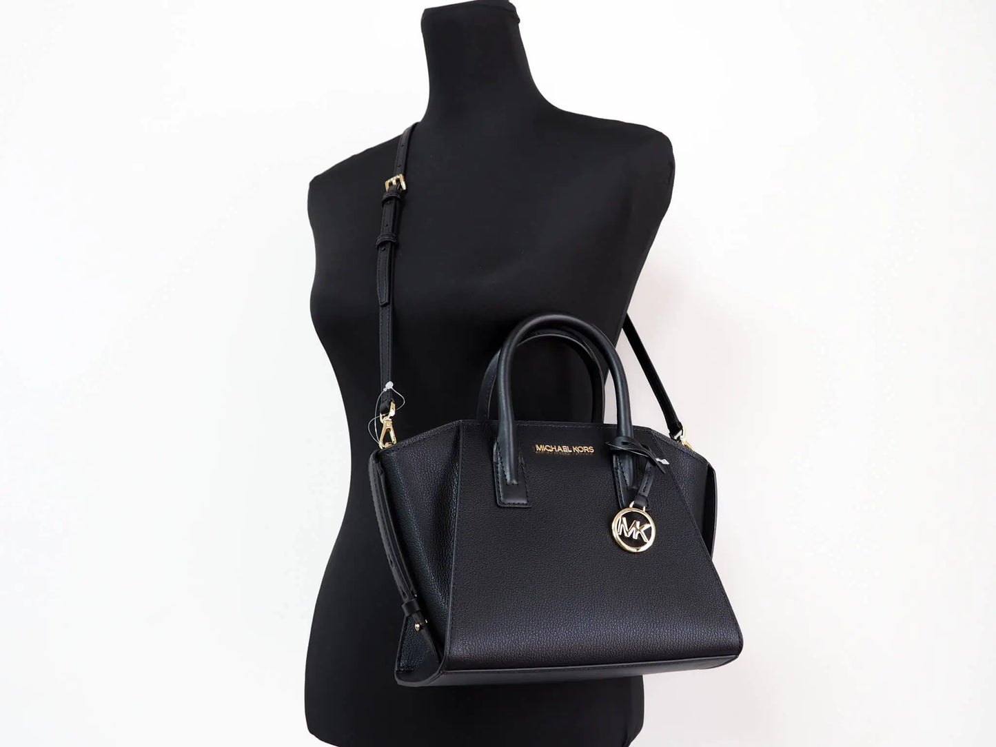 Michael Kors Avril Small Black Pebbled Leather Top Zip Satchel Crossbody Convertible Handbag - Velora Luxury Fashion