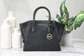 Michael Kors Avril Small Black Pebbled Leather Top Zip Satchel Crossbody Convertible Handbag - Velora Luxury Fashion