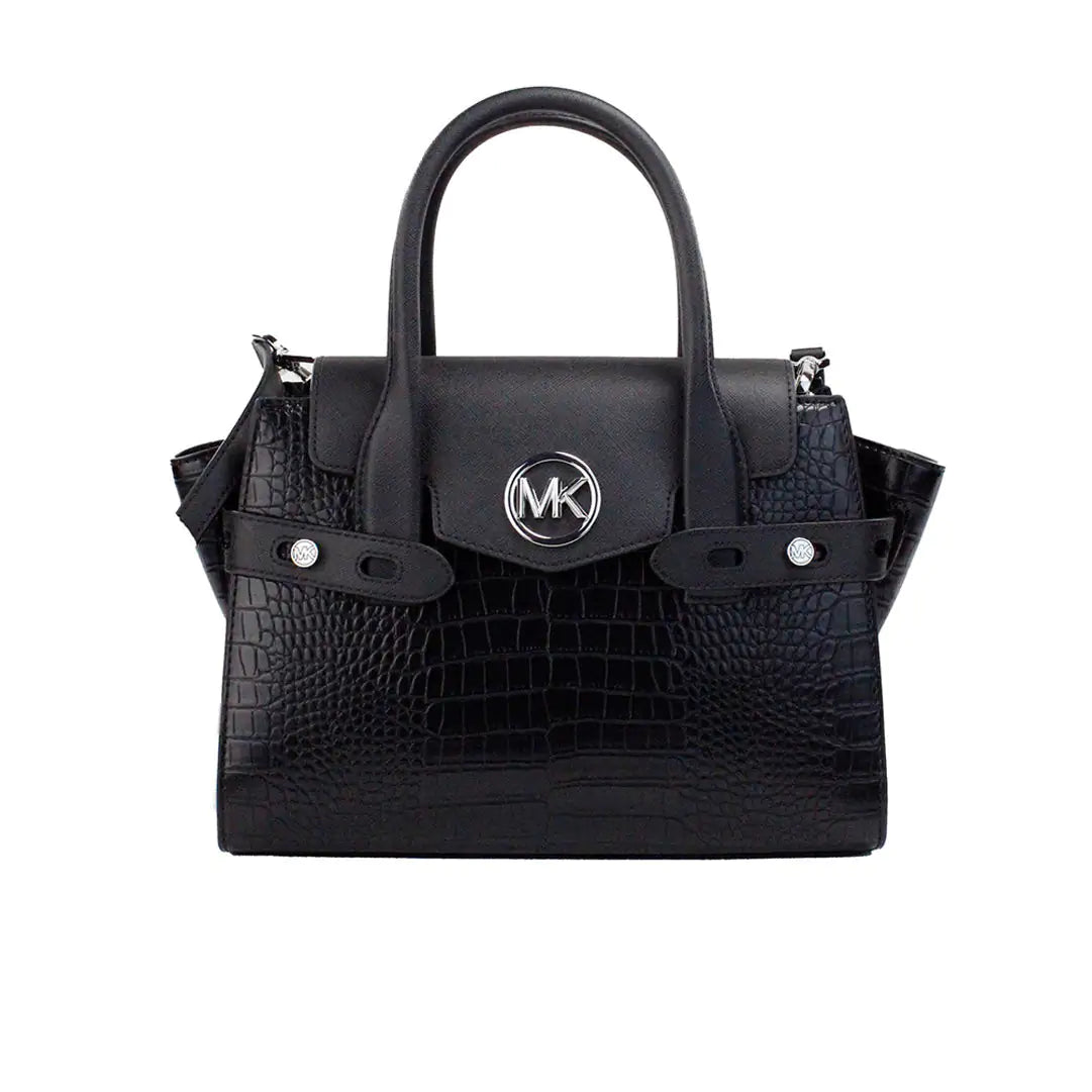 Michael Kors Carmen Black Leather Flap Satchel - Velora Luxury Fashion