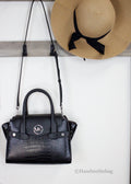 Michael Kors Carmen Black Leather Flap Satchel - Velora Luxury Fashion