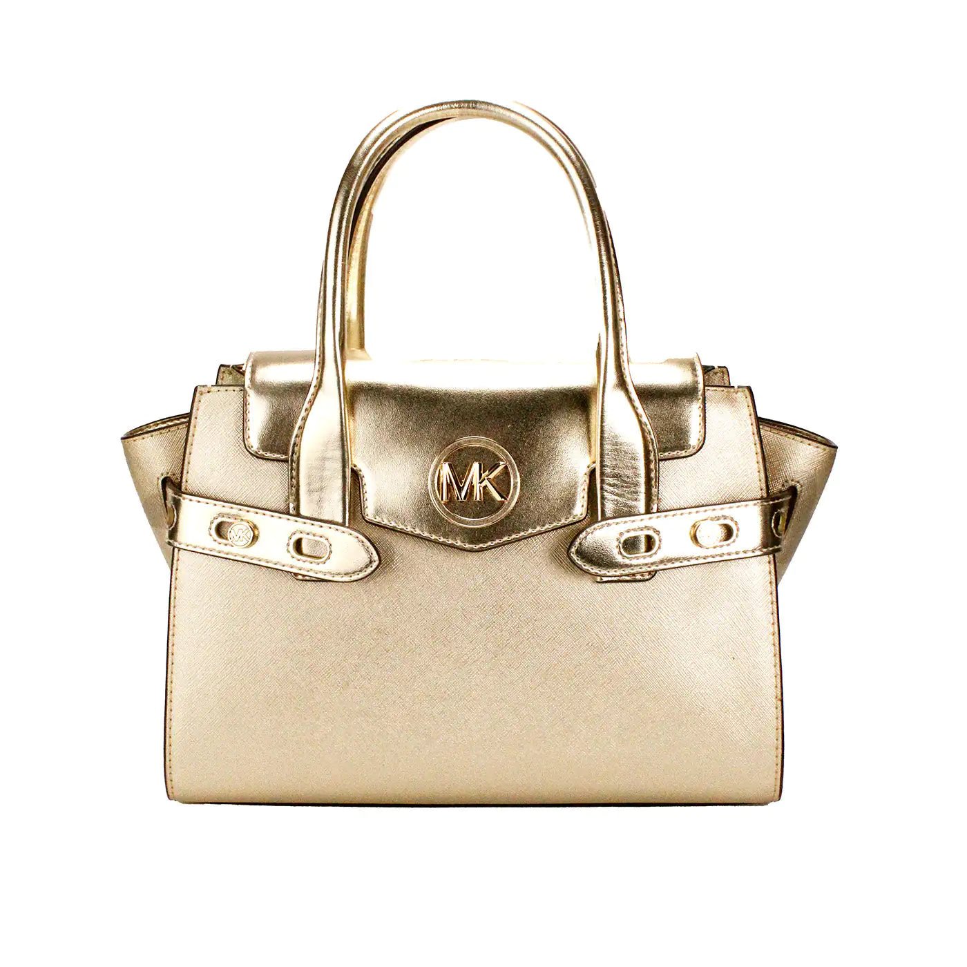 Michael Kors Carmen Gold Leather Satchel - Velora Luxury Fashion