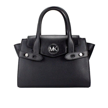 Michael Kors Carmen Medium Black Silver Leather Satchel - Velora Luxury Fashion