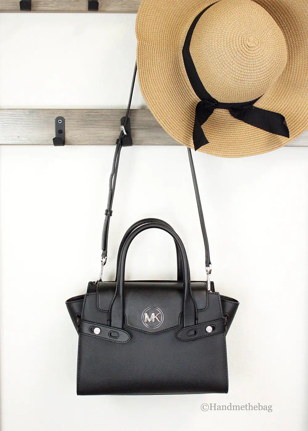 Michael Kors Carmen Medium Black Silver Leather Satchel - Velora Luxury Fashion