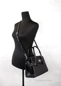 Michael Kors Carmen Medium Black Silver Leather Satchel - Velora Luxury Fashion