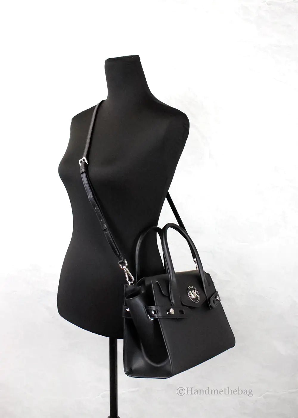 Michael Kors Carmen Medium Black Silver Leather Satchel - Velora Luxury Fashion