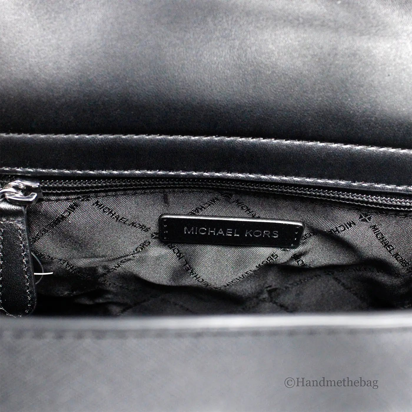 Michael Kors Carmen Medium Black Silver Leather Satchel - Velora Luxury Fashion