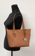 Michael Kors Charlotte Luggage Leather Large Top Zip Tote - Velora Luxury Fashion