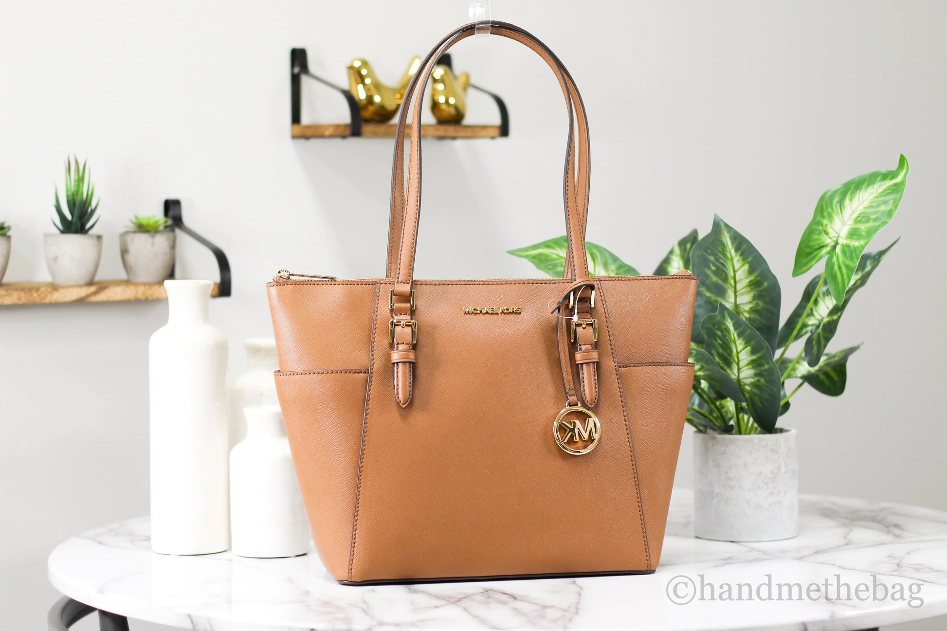 Michael Kors Charlotte Luggage Leather Large Top Zip Tote - Velora Luxury Fashion