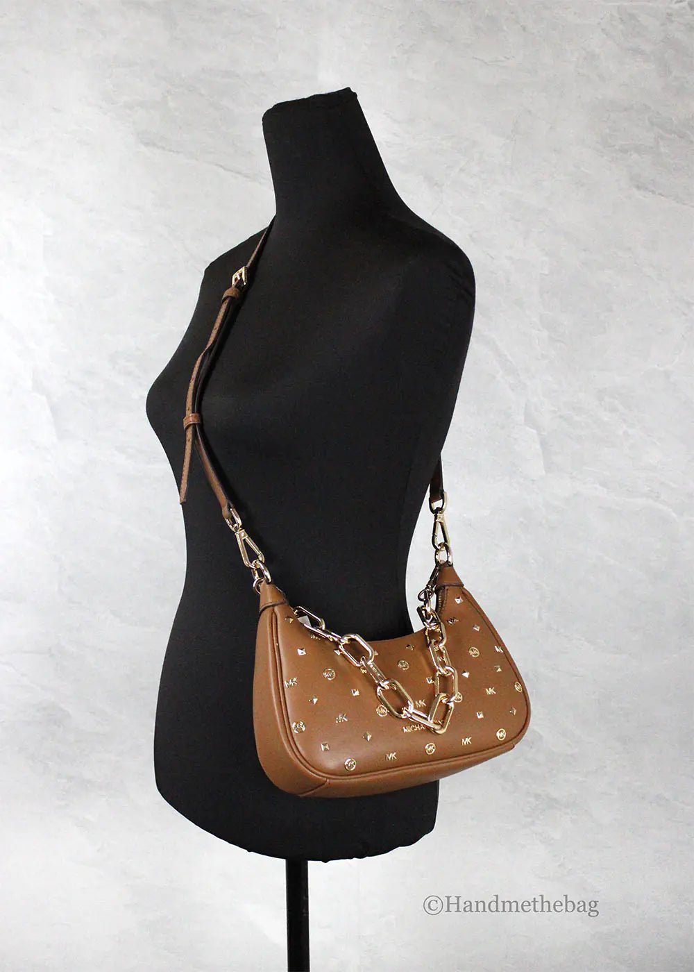 Michael Kors Cora Medium Luggage Studded Pouchette Bag - Velora Luxury Fashion