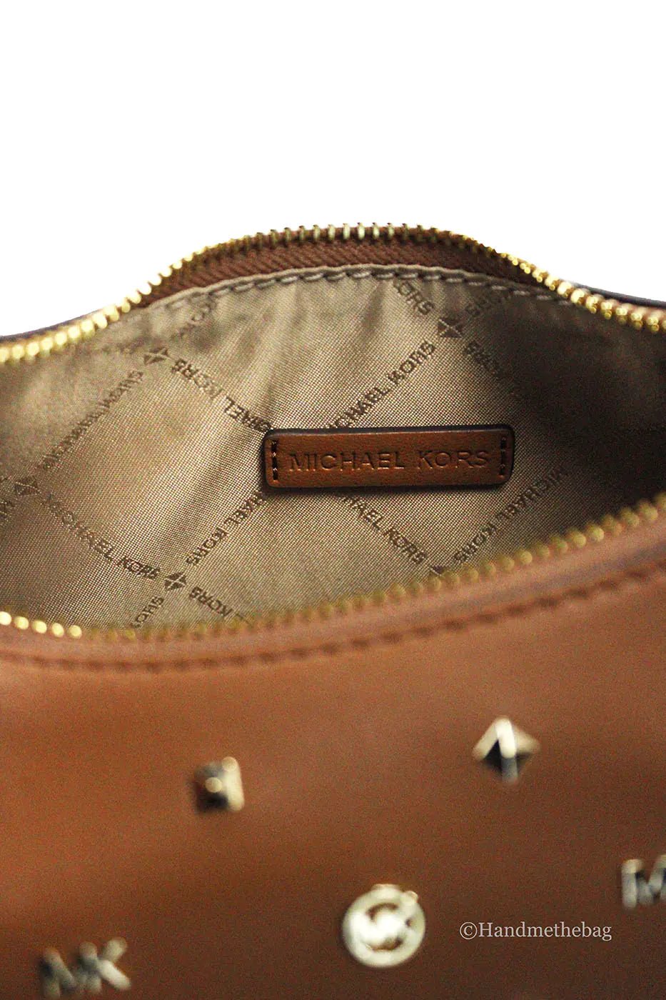 Michael Kors Cora Medium Luggage Studded Pouchette Bag - Velora Luxury Fashion