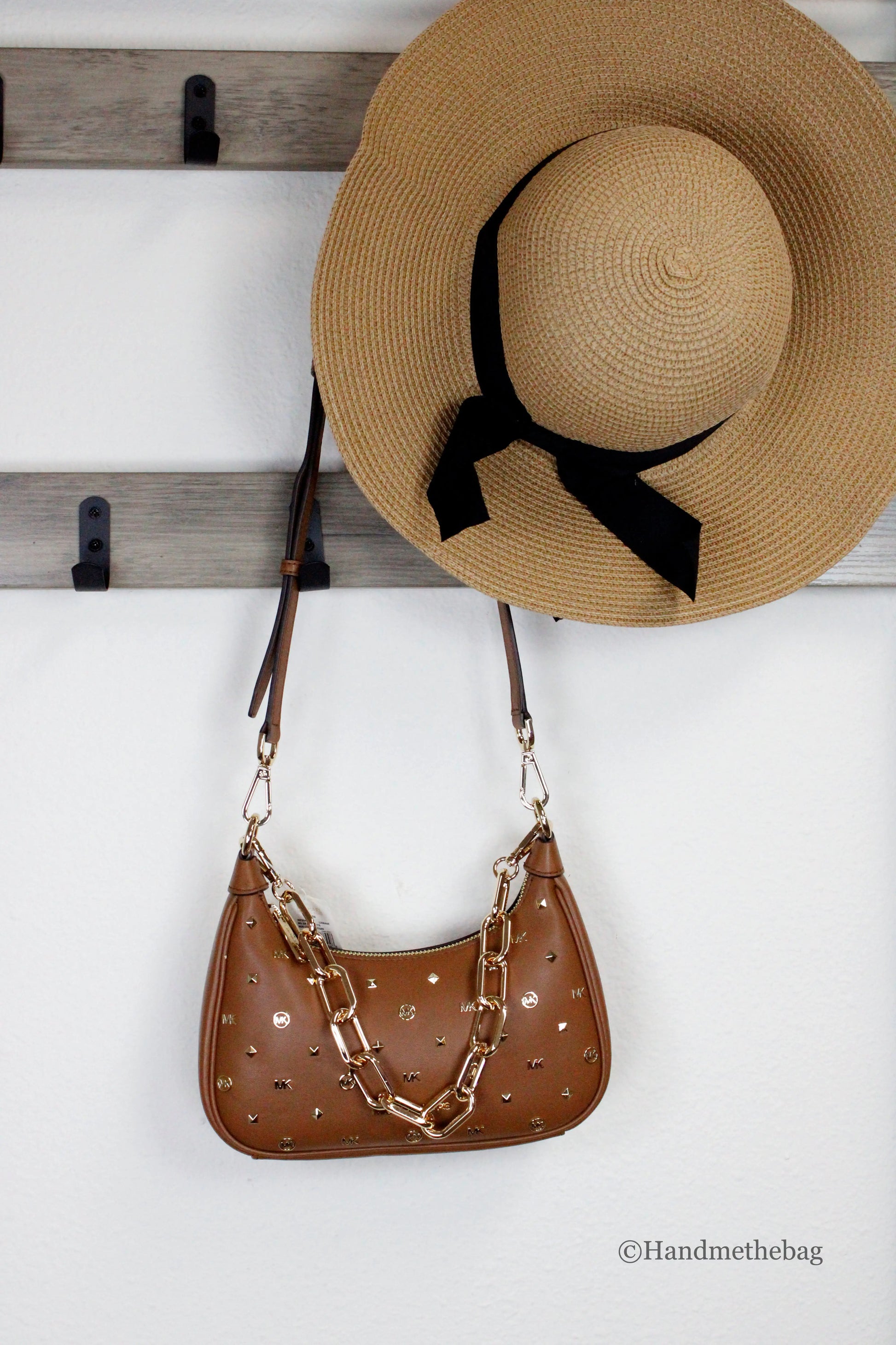 Michael Kors Cora Medium Luggage Studded Pouchette Bag - Velora Luxury Fashion