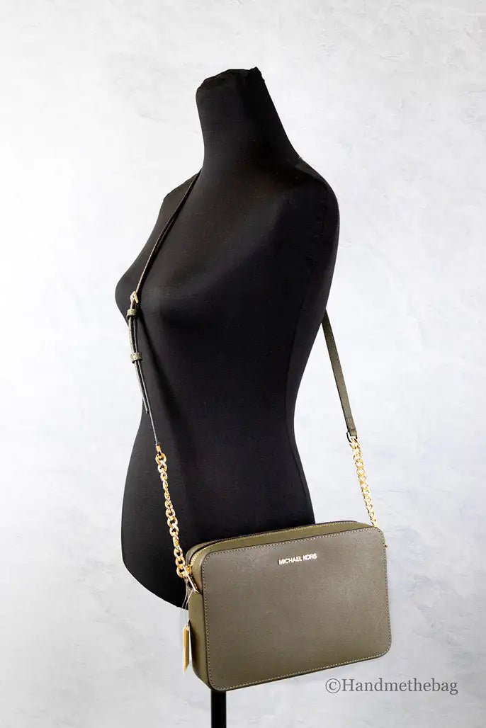 Michael Kors Jet Set Olive Leather Crossbody Bag - Velora Luxury Fashion