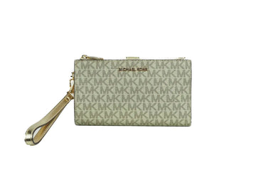 Michael Kors Jet Set Travel Pale Gold PVC Leather Large Double Zip Wrist Wallet - Velora Luxury Fashion