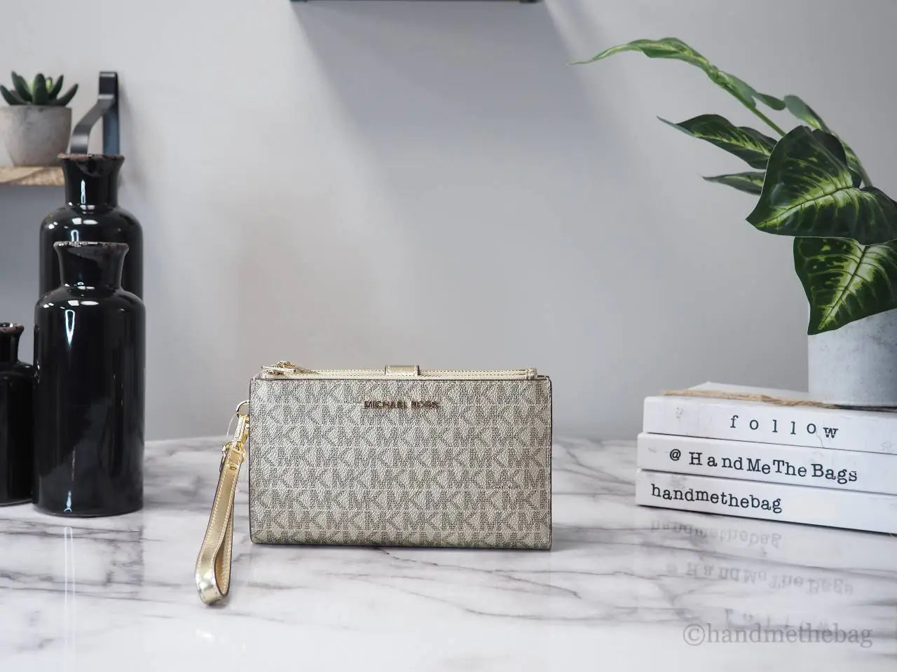 Michael Kors Jet Set Travel Pale Gold PVC Leather Large Double Zip Wrist Wallet - Velora Luxury Fashion