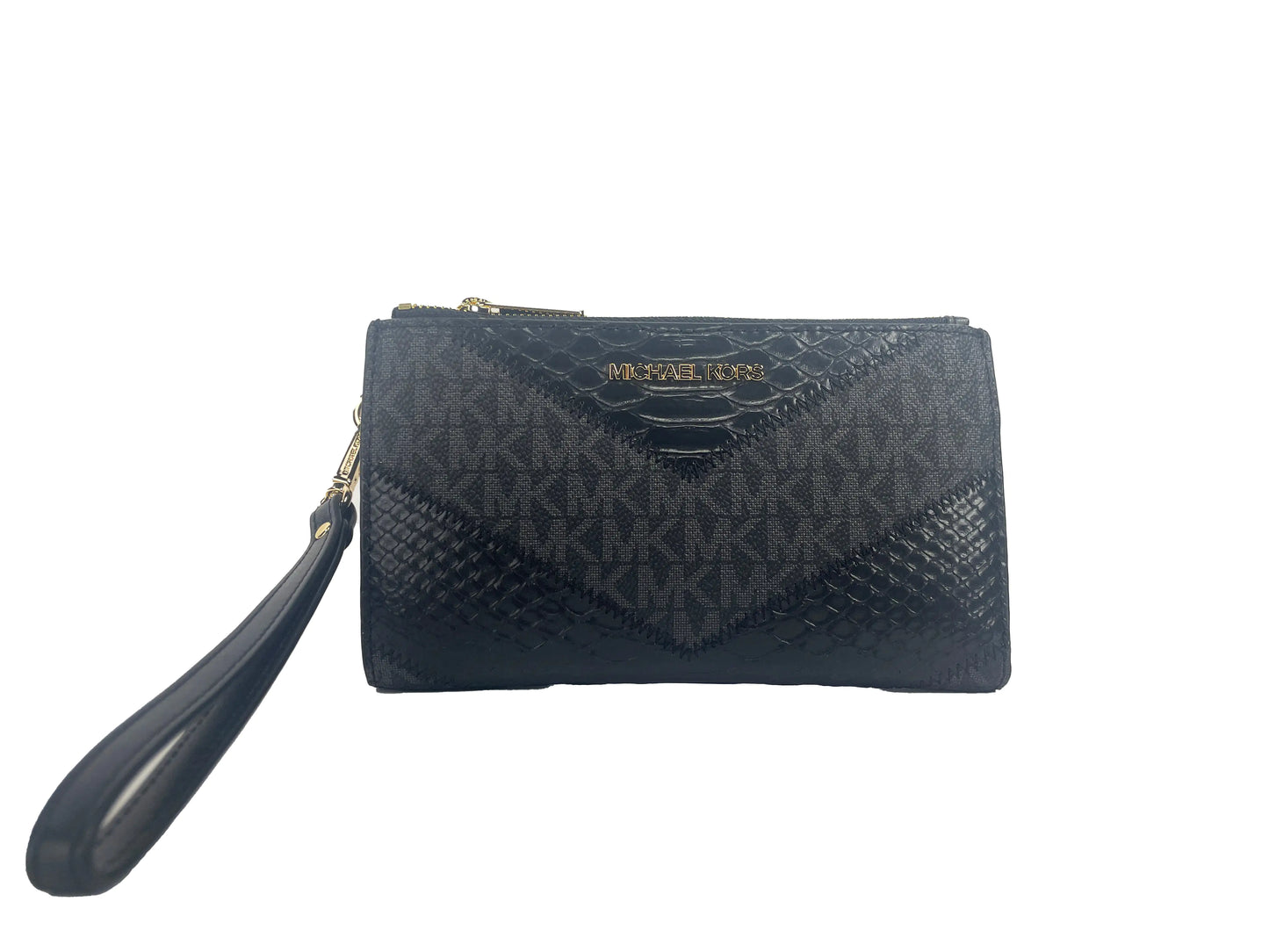 Michael Kors Large Double Zip Python Black Wristlet - Velora Luxury Fashion