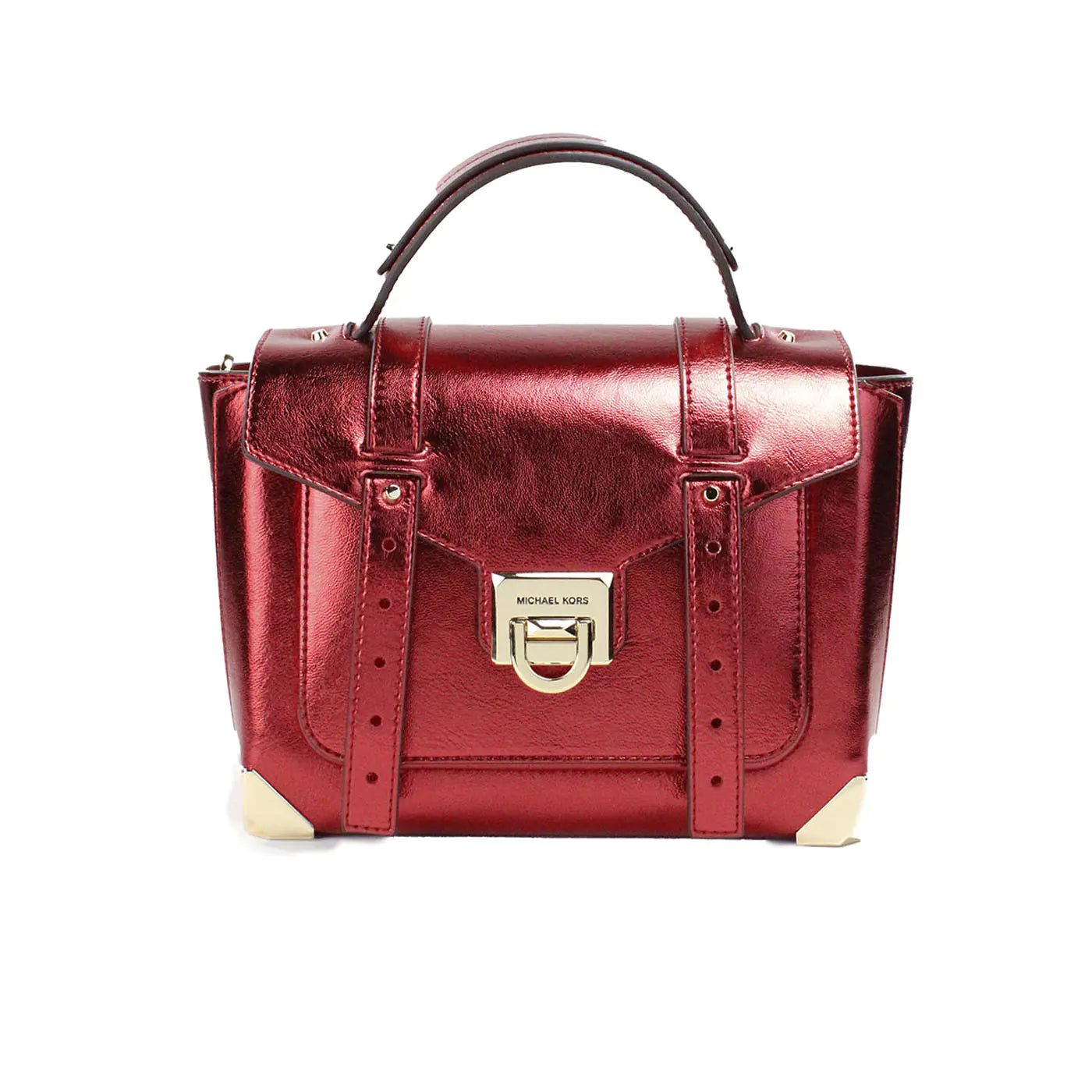 Michael Kors Manhattan Medium Metallic Crimson Convertible Satchel - Velora Luxury Fashion
