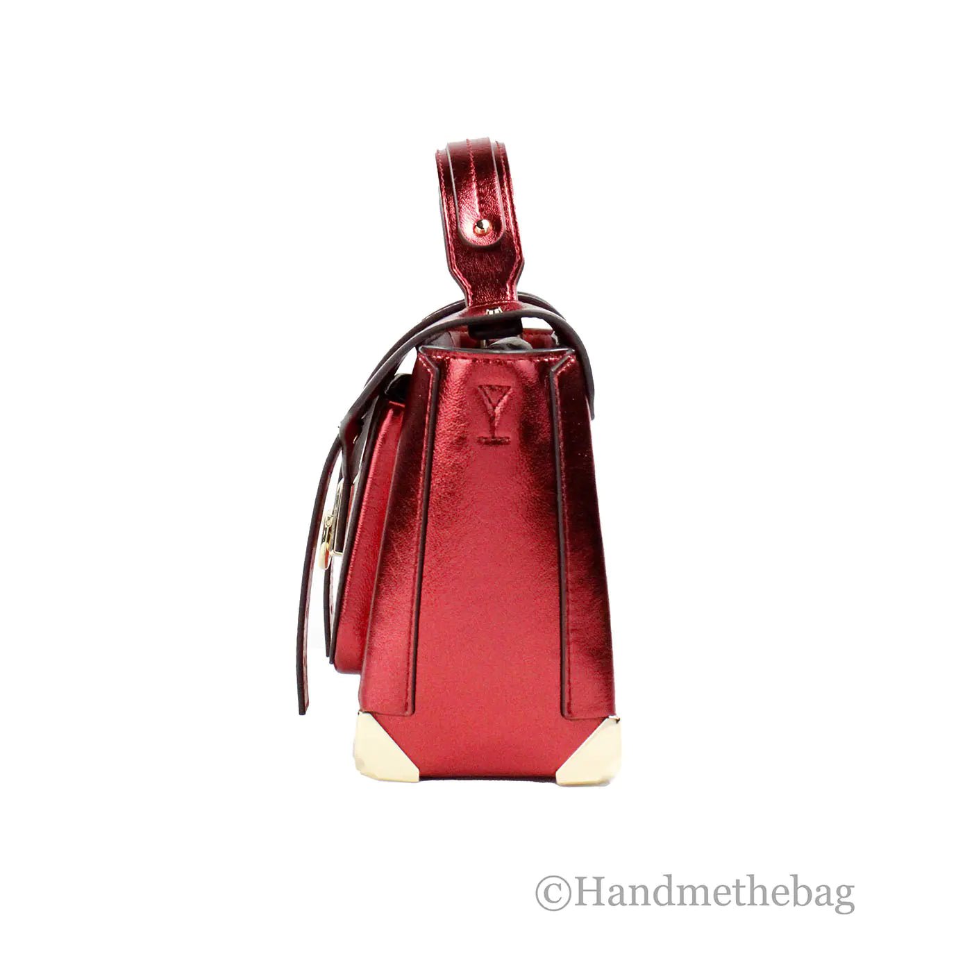 Michael Kors Manhattan Medium Metallic Crimson Convertible Satchel - Velora Luxury Fashion