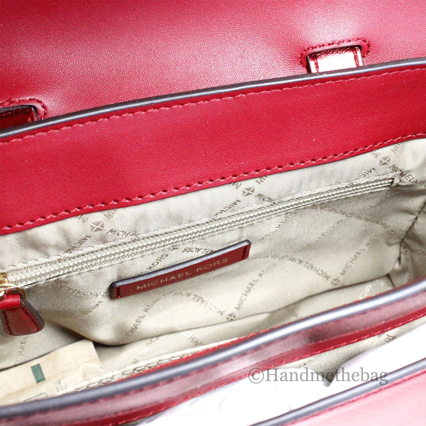 Michael Kors Manhattan Medium Metallic Crimson Convertible Satchel - Velora Luxury Fashion