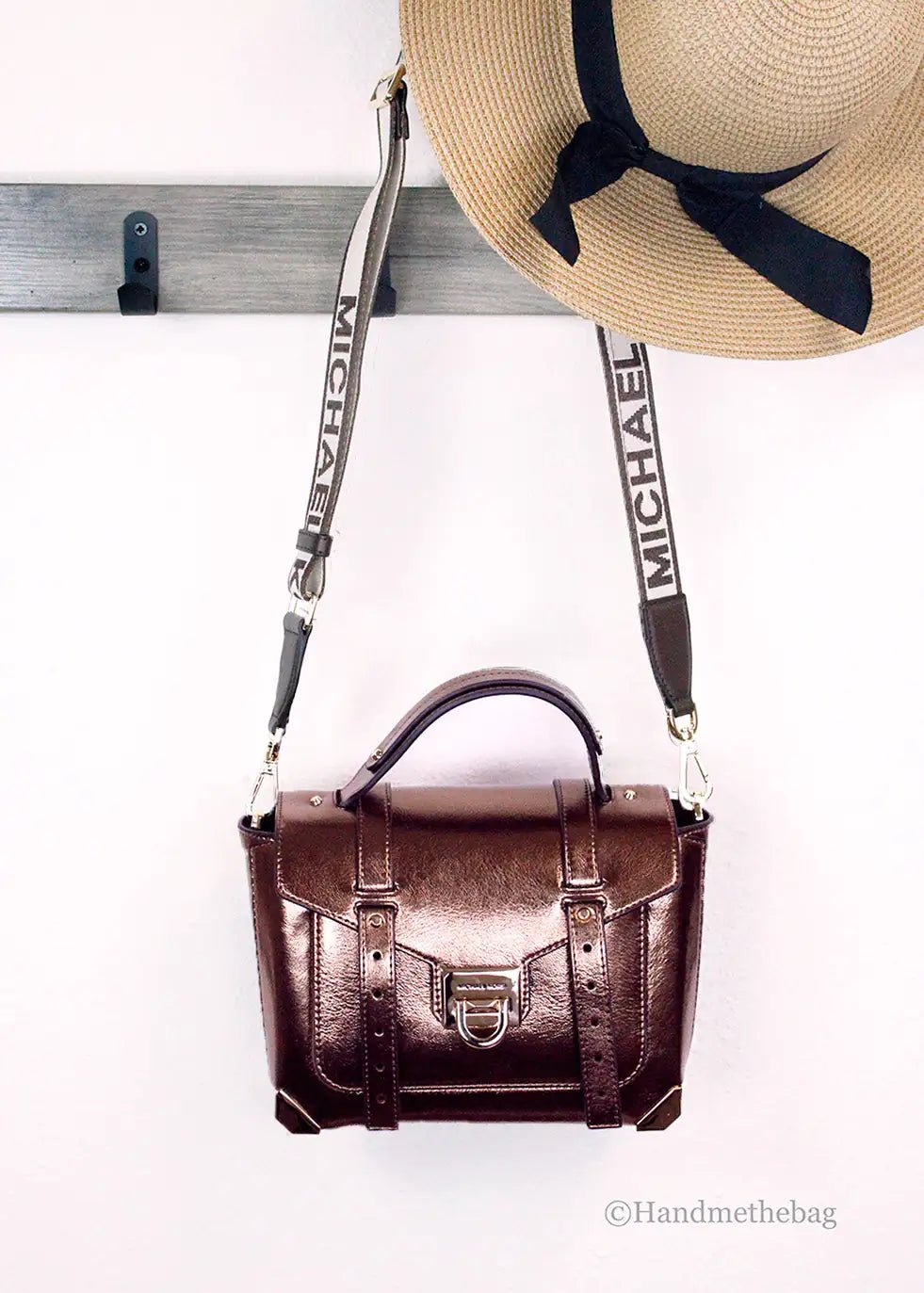 Michael Kors Manhattan Medium Metallic Mocha Convertible Satchel - Velora Luxury Fashion