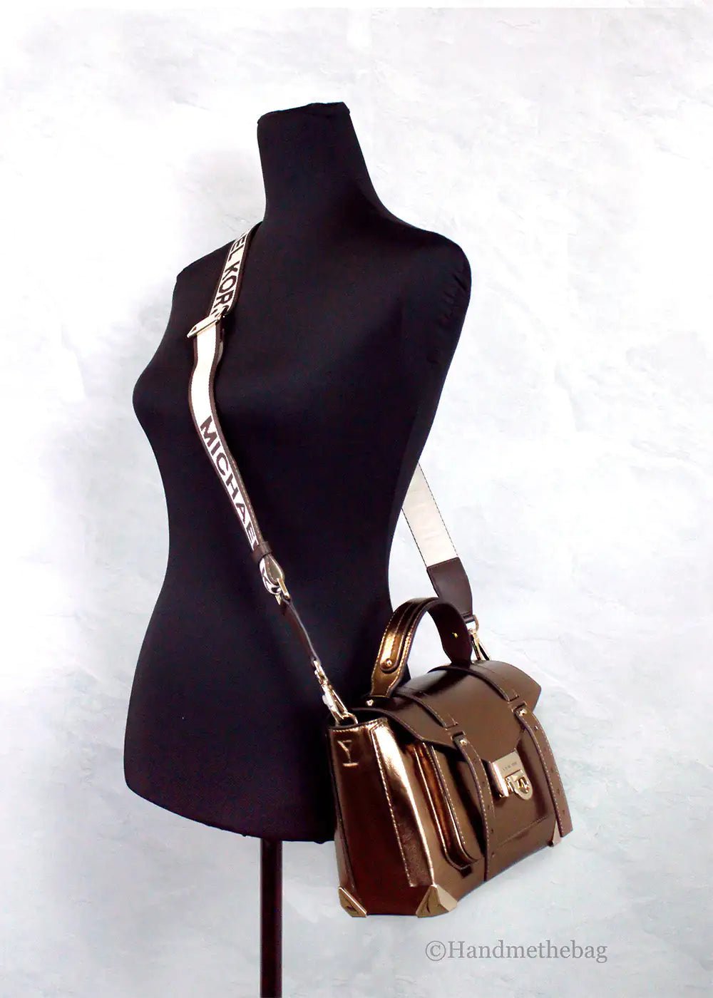 Michael Kors Manhattan Medium Metallic Mocha Convertible Satchel - Velora Luxury Fashion