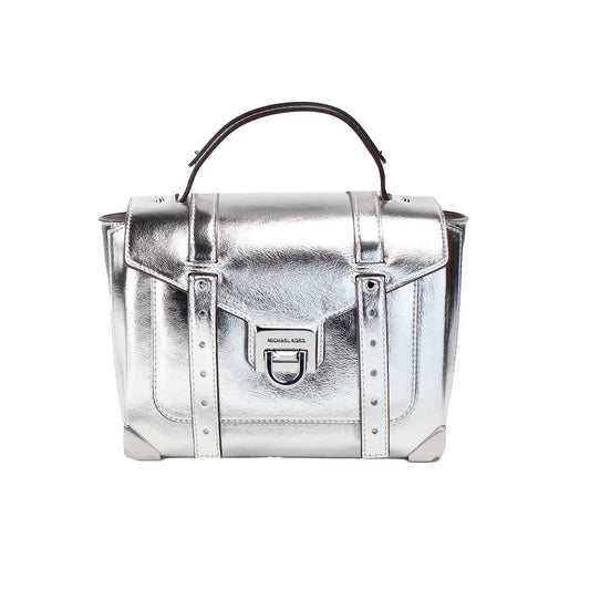 Michael Kors Manhattan Medium Metallic Silver Convertible Satchel - Velora Luxury Fashion