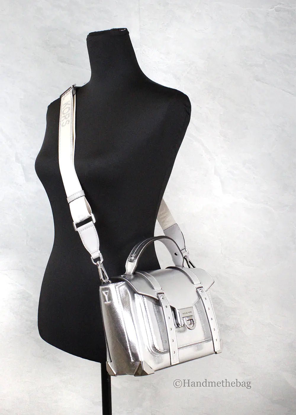 Michael Kors Manhattan Medium Metallic Silver Convertible Satchel - Velora Luxury Fashion