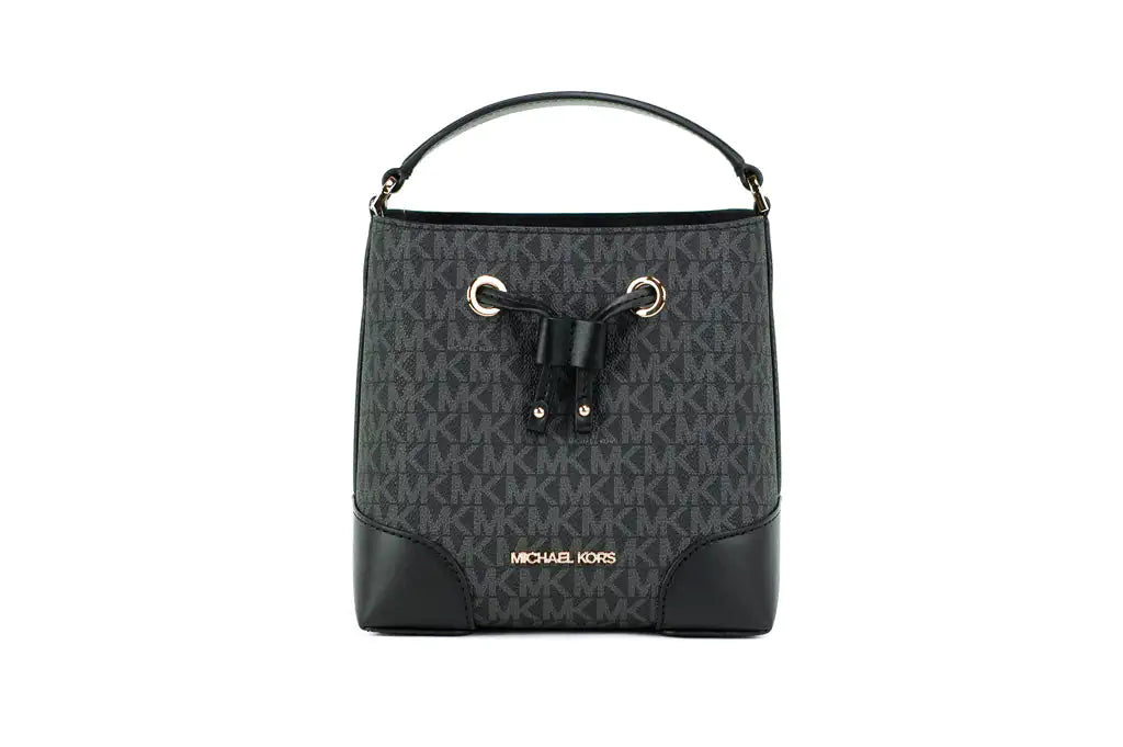 Michael Kors Mercer Small Black Signature Bucket Crossbody Bag - Velora Luxury Fashion