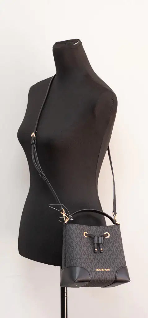 Michael Kors Mercer Small Black Signature Bucket Crossbody Bag - Velora Luxury Fashion