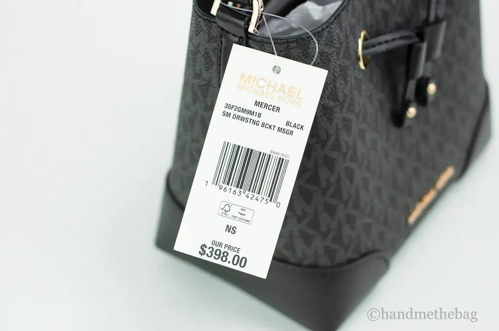Michael Kors Mercer Small Black Signature Bucket Crossbody Bag - Velora Luxury Fashion