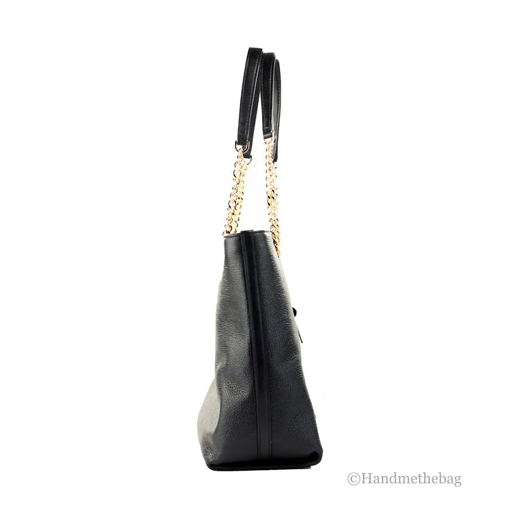Michael Kors Pebbled Leather Chain Tote - Black - Velora Luxury Fashion