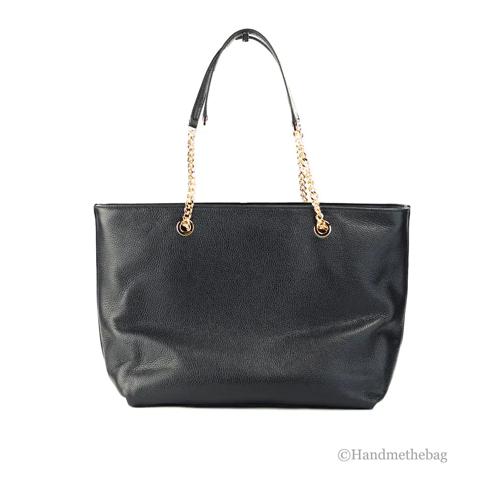 Michael Kors Pebbled Leather Chain Tote - Black - Velora Luxury Fashion