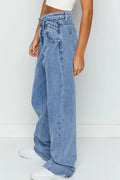 Mid Rise Asymmetrical Waist Wide Leg Jeans - Velora Luxury Fashion