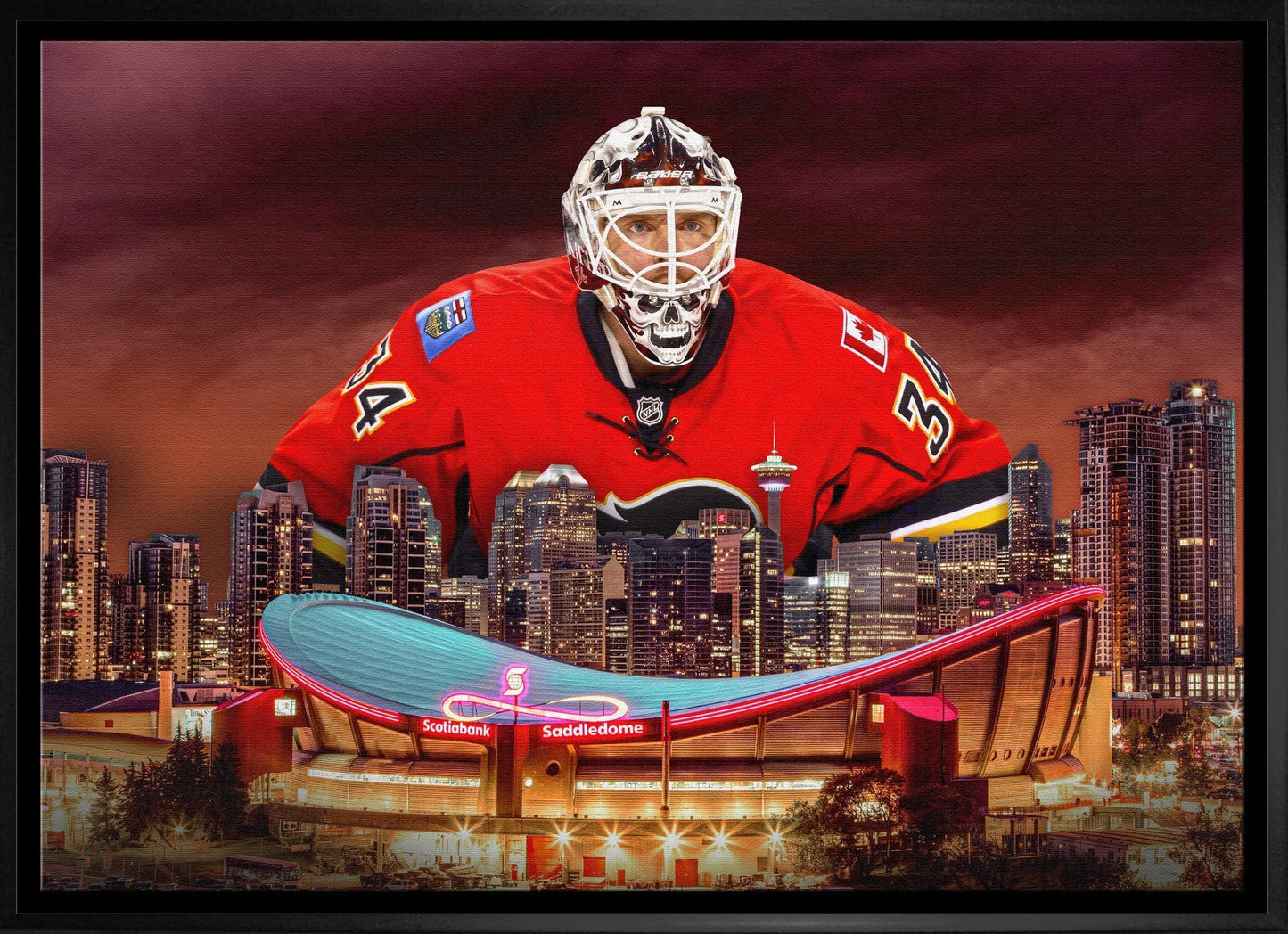 Miikka Kiprusoff 20x29 Framed Canvas Flames Skyline - Velora Luxury Fashion