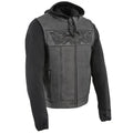 Milwaukee Leather Men's Black Leather Vest with Reflective Skulls & Full Hoodie Liner - Velora Luxury Fashion