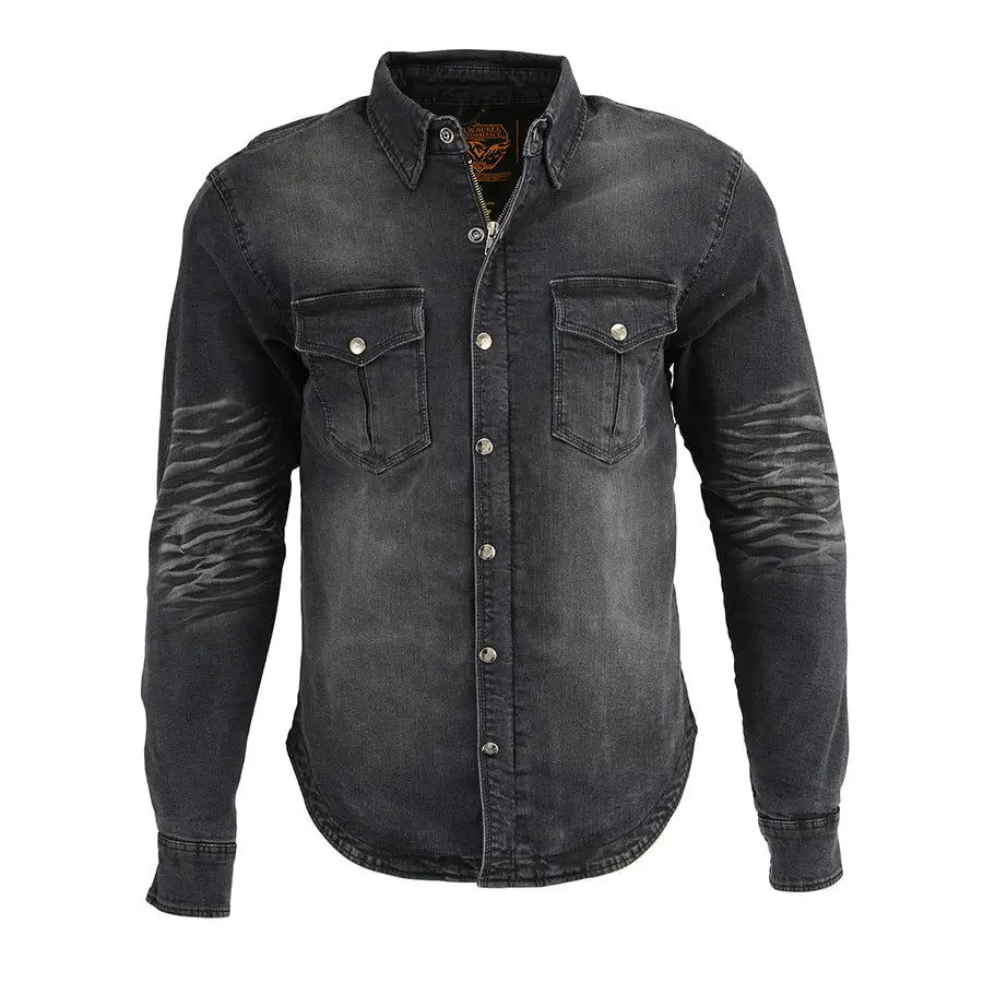 Milwaukee Leather Men's Faded Denim Armored Shirt Jacket - Velora Luxury Fashion