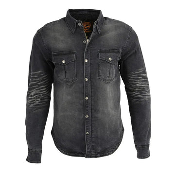 Milwaukee Leather Men's Faded Denim Armored Shirt Jacket - Velora Luxury Fashion