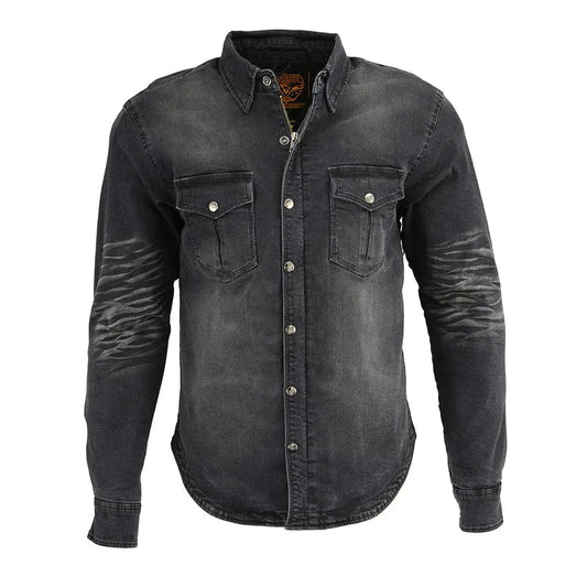 Milwaukee Leather Men's Faded Denim Armored Shirt Jacket - Velora Luxury Fashion