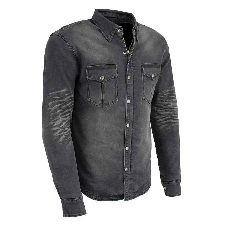Milwaukee Leather Men's Faded Denim Armored Shirt Jacket - Velora Luxury Fashion