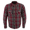 Milwaukee Leather Men's Maroon Checkered Armored Flannel Biker Shirt w/ Reinforced Fibers - Velora Luxury Fashion