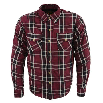 Milwaukee Leather Men's Maroon Checkered Armored Flannel Biker Shirt w/ Reinforced Fibers - Velora Luxury Fashion