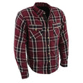 Milwaukee Leather Men's Maroon Checkered Armored Flannel Biker Shirt w/ Reinforced Fibers - Velora Luxury Fashion
