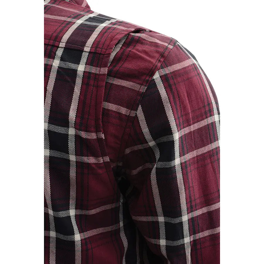 Milwaukee Leather Men's Maroon Checkered Armored Flannel Biker Shirt w/ Reinforced Fibers - Velora Luxury Fashion